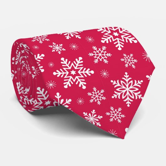 Mooie kerst witte sneeuwvlokken op rood stropdas (Opgerold)