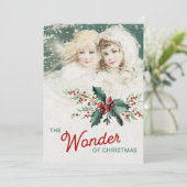Mooie kerstangels met Vintage Feestdagenkaart (Staand voorkant)
