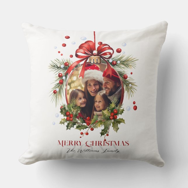 Mooie Kerstbal Frame Familie Feestdagen Kussen (Voorkant)