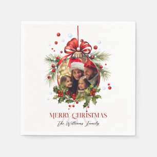 Mooie Kerstbal Frame Familie Feestdagen Servet