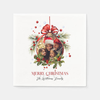 Mooie Kerstbal Frame Familie Feestdagen Servet