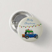 Mooie, kerstblauwe auto met kerstman en cadeautjes ronde button 3,2 cm (Voorkant /achterkant)