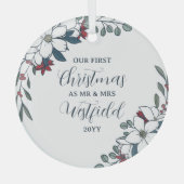 Mooie Kerstbloemen 1e Kerstmis Getrouwd Glas Ornament (Voorkant)