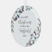 Mooie Kerstbloemen 1e Kerstmis Getrouwd Glas Ornament (Voorkant links)