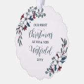 Mooie Kerstbloemen 1e Kerstmis Getrouwd Ornament Kaart (Links)