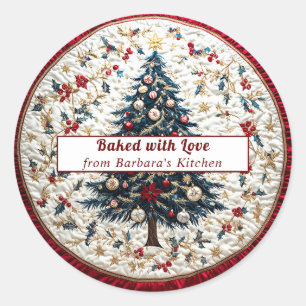 Mooie Kerstboom Hulst Rode Satijn Ronde Sticker