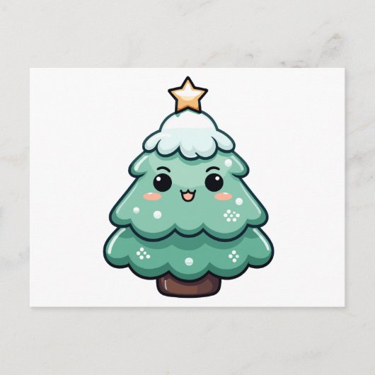 Mooie Kerstboom Illustratie met Glimlach Feestdagenkaart (Voorkant)