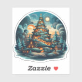 Mooie kerstboom in bos Gelukkige vakantie Sticker (Vel)