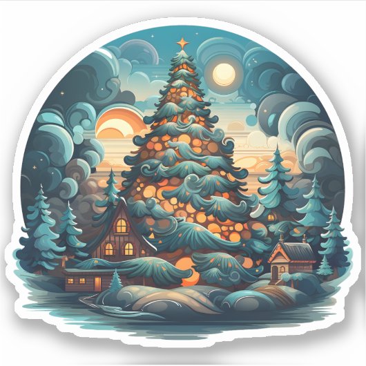 Mooie kerstboom in bos Gelukkige vakantie Sticker (Voorkant)