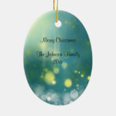 Mooie kerstboom met sneeuw en gouden lampjes keramisch ornament (Achterkant)