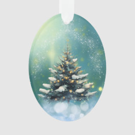 Mooie kerstboom met sneeuw en gouden lampjes ornament