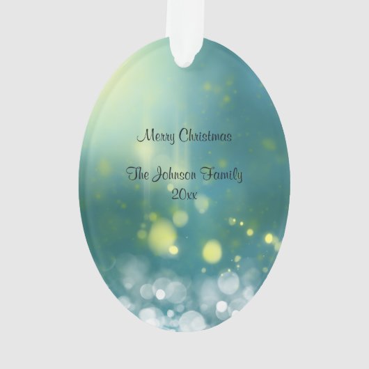 Mooie kerstboom met sneeuw en gouden lampjes ornament (achterkant)