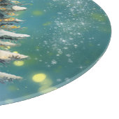 Mooie kerstboom met sneeuw en gouden lampjes snijplank (Hoek)