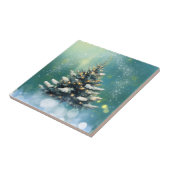 Mooie kerstboom met sneeuw en gouden lampjes tegeltje (Zijkant)