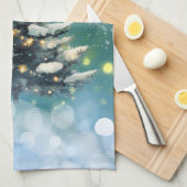 Mooie kerstboom met sneeuw en gouden lampjes theedoek (Quarter Fold)