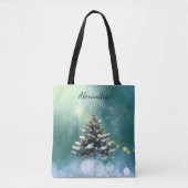 Mooie kerstboom met sneeuw en gouden lampjes tote bag (Voorkant)