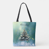 Mooie kerstboom met sneeuw en gouden lampjes tote bag (Achterkant)