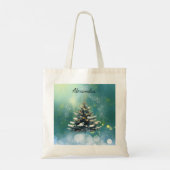 Mooie kerstboom met sneeuw en gouden lampjes tote bag (Achterkant)
