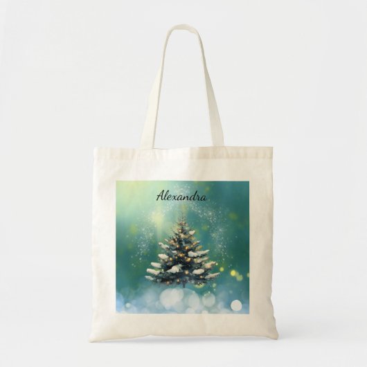 Mooie kerstboom met sneeuw en gouden lampjes tote bag (Voorkant)