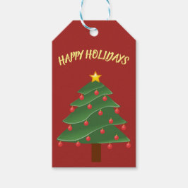 Mooie Kerstboom op Rode Cadeaubon Cadeaulabel