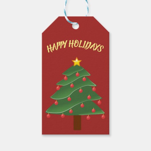 Mooie Kerstboom op Rode Cadeaubon Cadeaulabel (Voorkant)