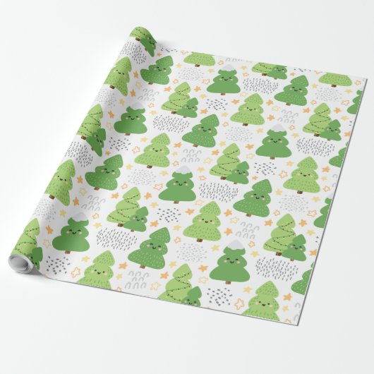 Mooie kerstboom patroon cadeaupapier (Uitgerold)