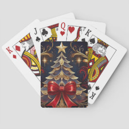 Mooie kerstboom rood lint ontwerp pokerkaarten