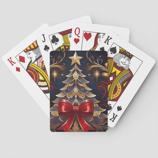Mooie kerstboom rood lint ontwerp pokerkaarten (Achterkant)