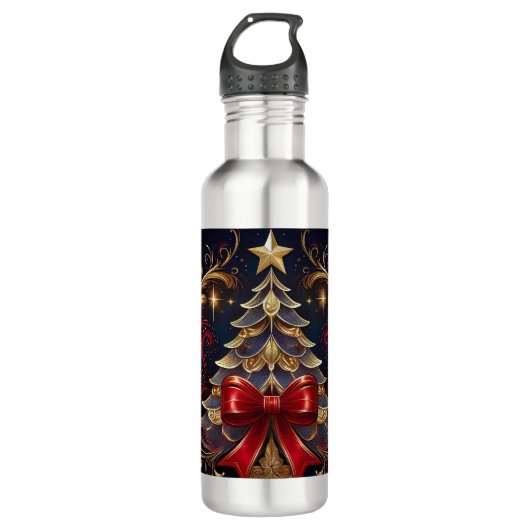 Mooie kerstboom rood lint ontwerp waterfles  (Voorkant)