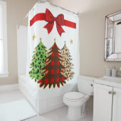 Mooie Kerstboom Trio Rood, Groen, Goud Douchegordijn (In situ)