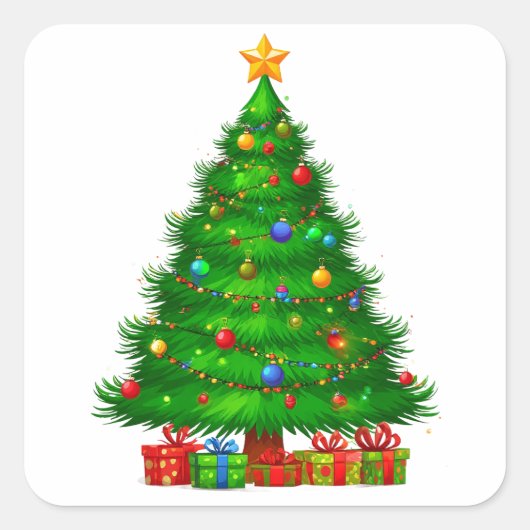 Mooie Kerstboom Vierkante Sticker (Voorkant)