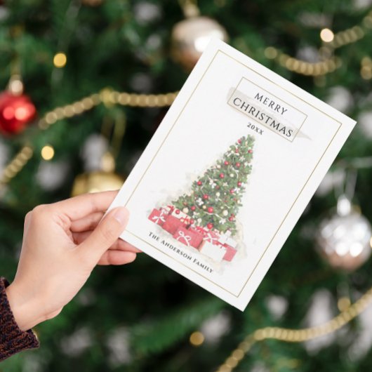 Mooie kerstboomkunst Waterverf Feestdagen Briefkaart
