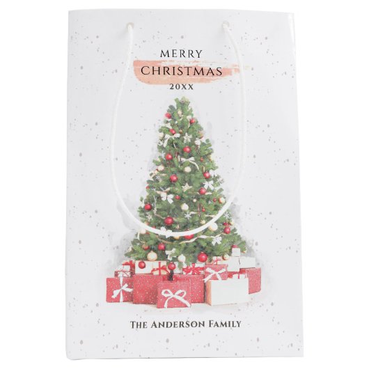 Mooie kerstboomkunst Waterverf Feestdagen Medium Cadeauzakje (Voorkant)