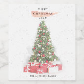 Mooie kerstboomkunst Waterverf Feestdagen Wijn Etiket (Enkel label)
