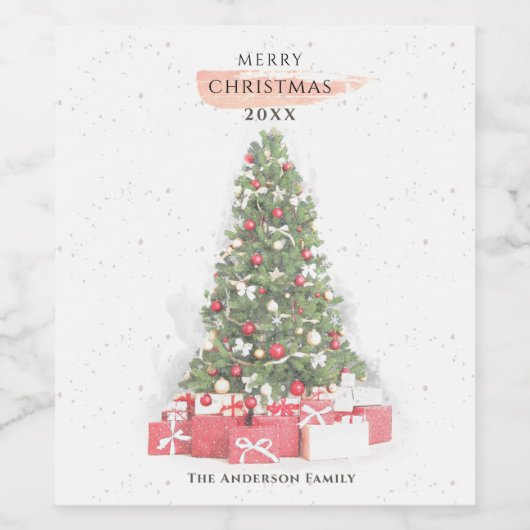 Mooie kerstboomkunst Waterverf Feestdagen Wijn Etiket (Enkel label)