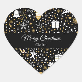 Mooie kerstcadeau Zwarte Gouden Stippen Script Hart Sticker