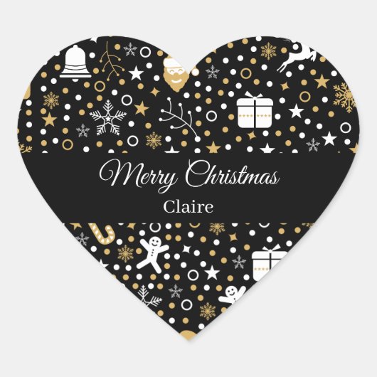 Mooie kerstcadeau Zwarte Gouden Stippen Script  Hart Sticker (Voorkant)
