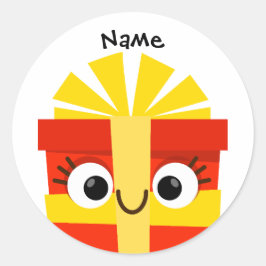 Mooie kerstcadeaupakker met naam ronde sticker