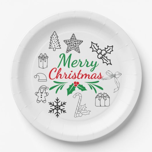 Mooie kerstdoodles papieren borden bordje (Voorkant)