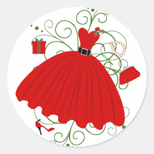 Mooie kerstdress ronde sticker (Voorkant)