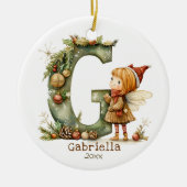 Mooie Kerstelf Beginletter 'G' Aangepaste Aandenke Keramisch Ornament (Voorkant)