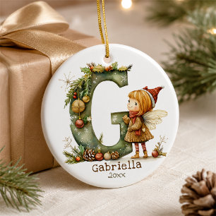 Mooie Kerstelf Beginletter 'G' Aangepaste Aandenke Keramisch Ornament