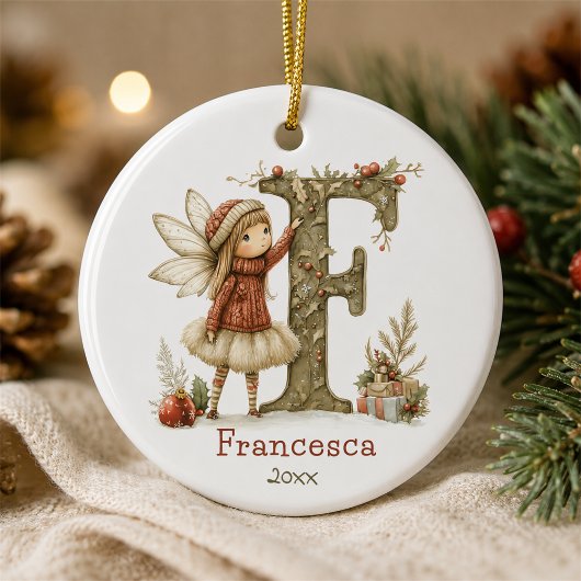 Mooie Kerstelf Beginletter Persoonlijk Aandenken Keramisch Ornament