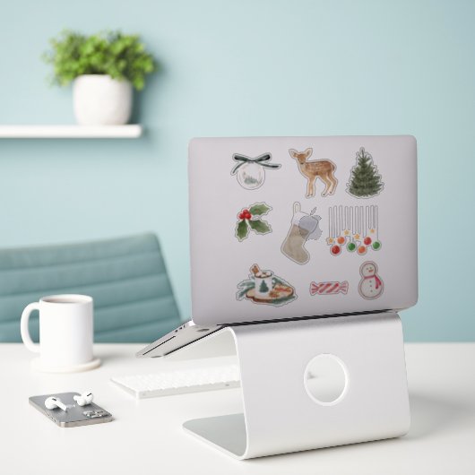 Mooie Kerstelijke Sticker Set (Laptop op bureau)