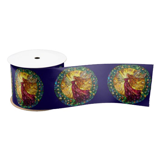 Mooie kerstengel op glas-in-lood effect satijnen lint (Spoel)