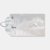 Mooie kerstfeestdag in de winter cadeaulabel (Achterkant Horizontaal)