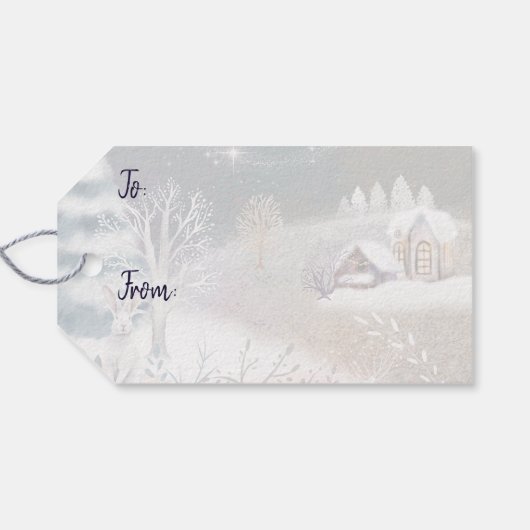 Mooie kerstfeestdag in de winter cadeaulabel (Achterkant Horizontaal)