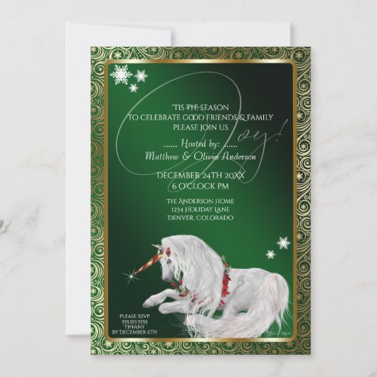Mooie kerstfeestdagen, unicorn Joy Green Kaart (Voorkant)