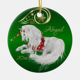 Mooie kerstfeestdagen, unicorn Joy Green Keramisch Ornament