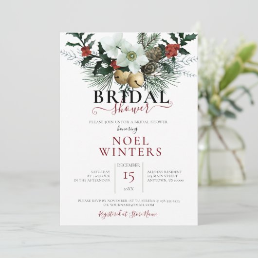 Mooie kerstfeestelijke bruiloft kaart (Staand voorkant)